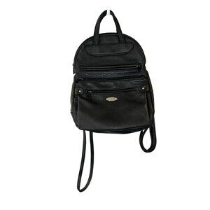 Multisac Black Vegan Leather Backpack Adjustable Purse Crossbody Pockets